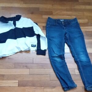 Striped Black and White Long Sleeve Top with skinny jeans, girls 14